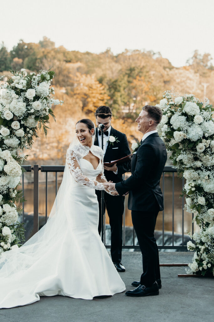 Wedding ceremony photographed by brooklyn wedding photographer at diamond mills