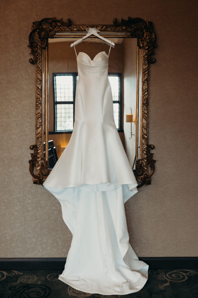 Wedding dress photographed by brooklyn wedding photographer at diamond mills