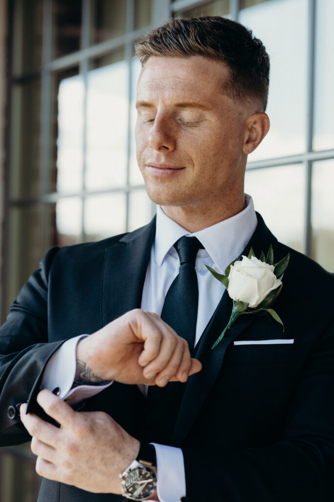 Groom ready for his diamond mills wedding