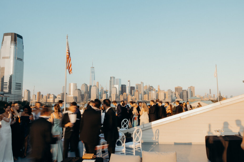 Cocktail hour photographed by brooklyn wedding photographer at maritime parc