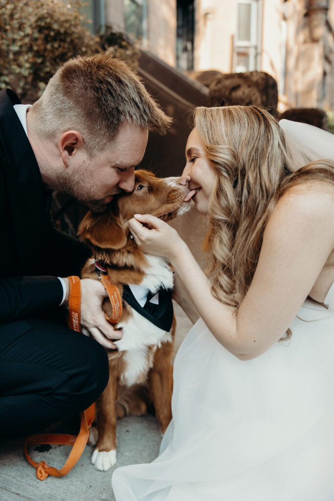 Couple with dog photographed at upper west side by brooklyn elopement photographer