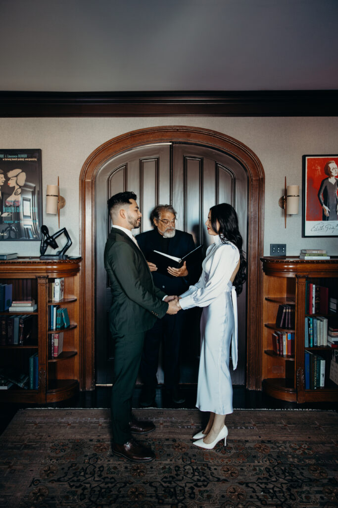 Couple photographed during elopement ceremony at the maker hotel