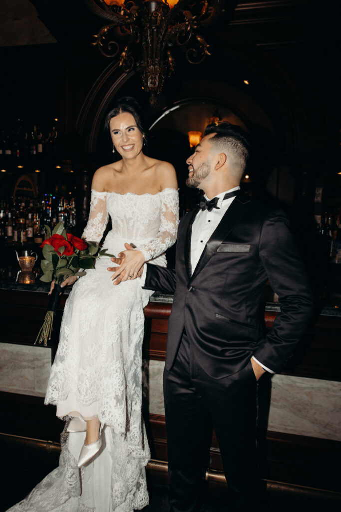 Couple photographed during wedding reception at nyack new york