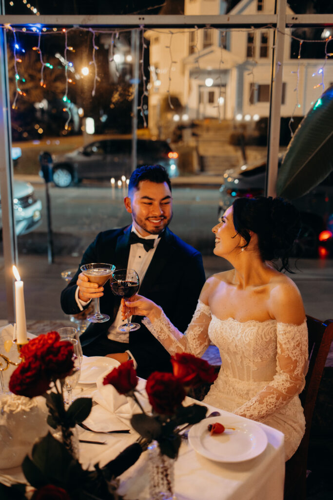 Couple photographed during wedding reception at nyack new york