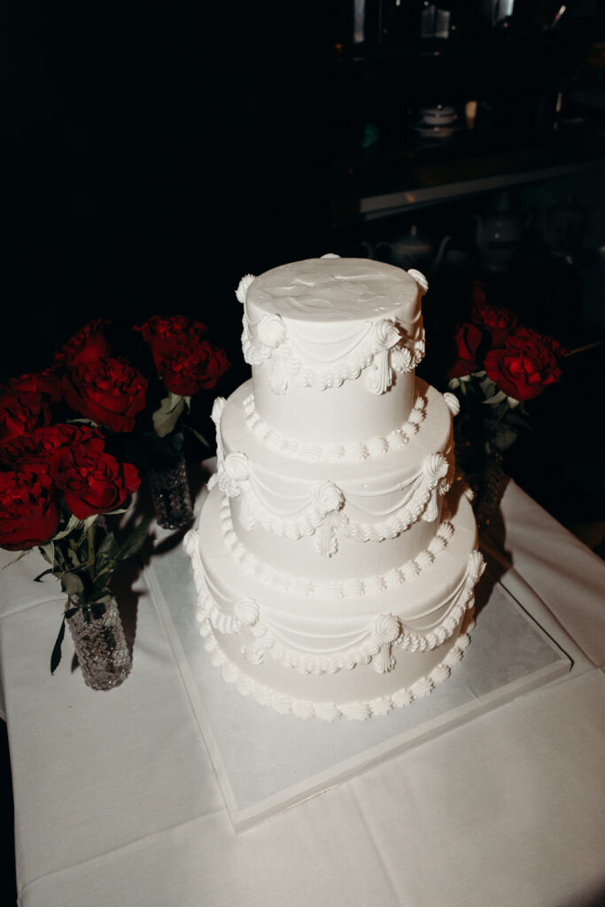 Wedding cake photographed during wedding reception at nyack new york