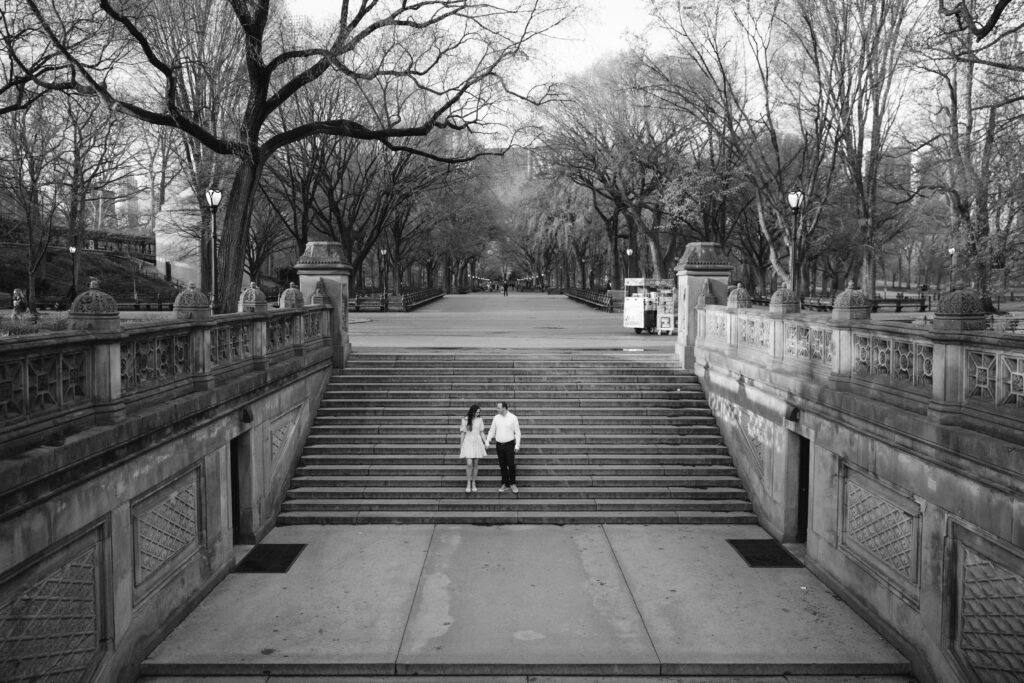 Engaged couple photographed at central park by a new york engagement photographer