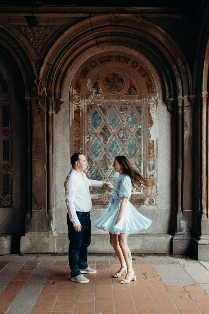 Engaged couple photographed at central park by a new york engagement photographer