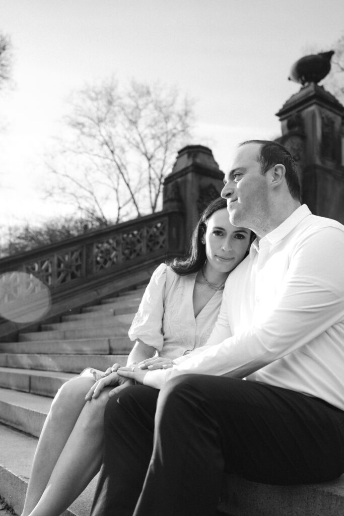 Engaged couple photographed at central park by a new york engagement photographer