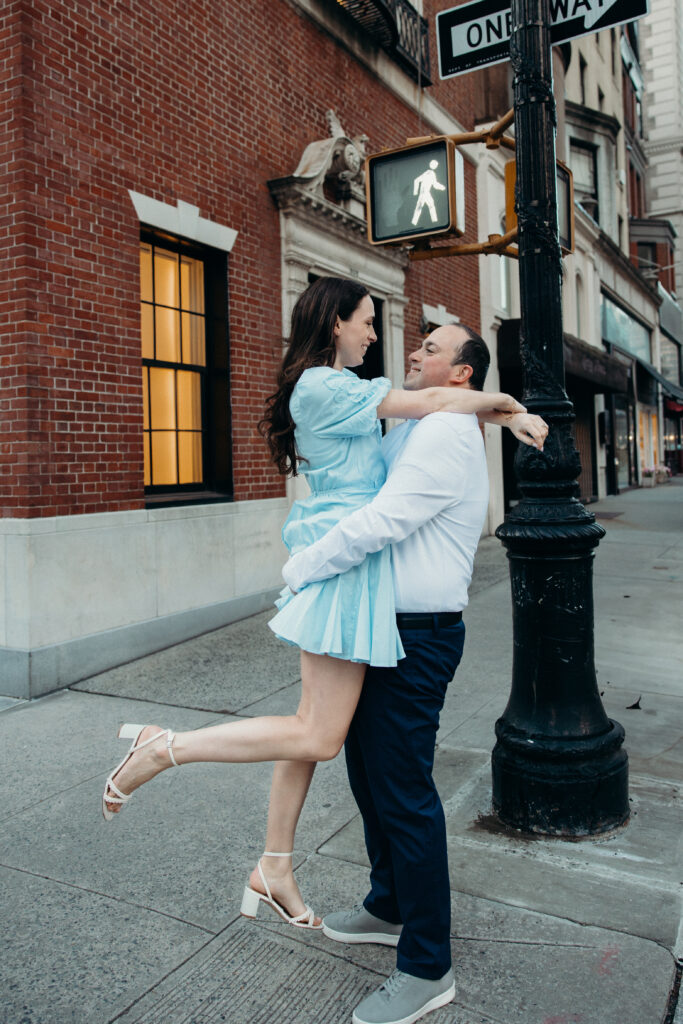 Engaged couple photographed at upper east side by a new york engagement photographer