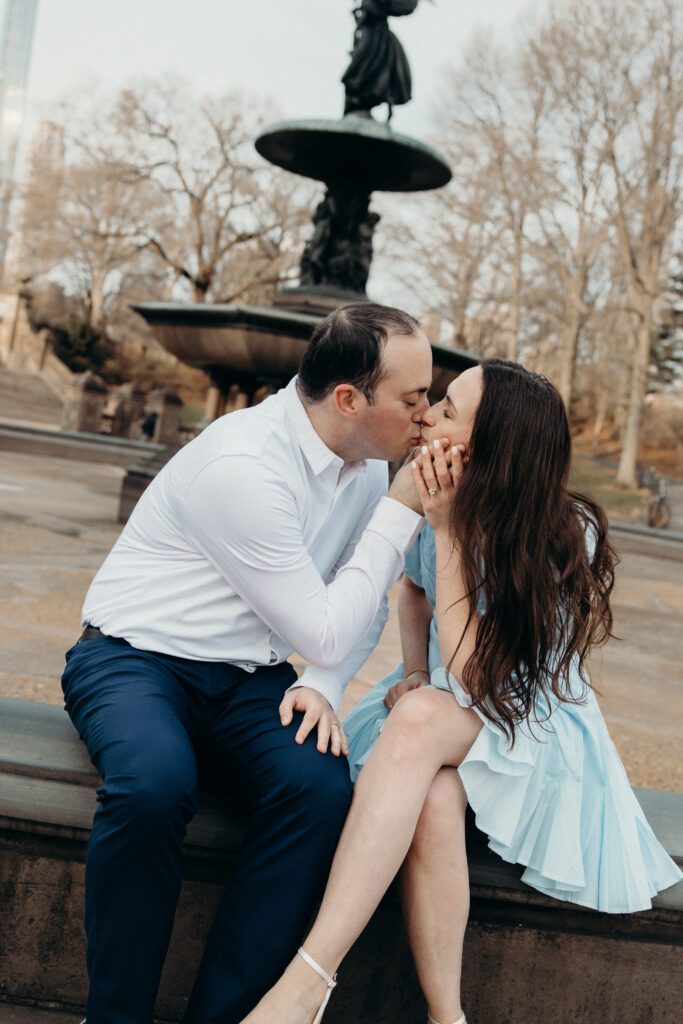 Engaged couple photographed at central park by a new york engagement photographer