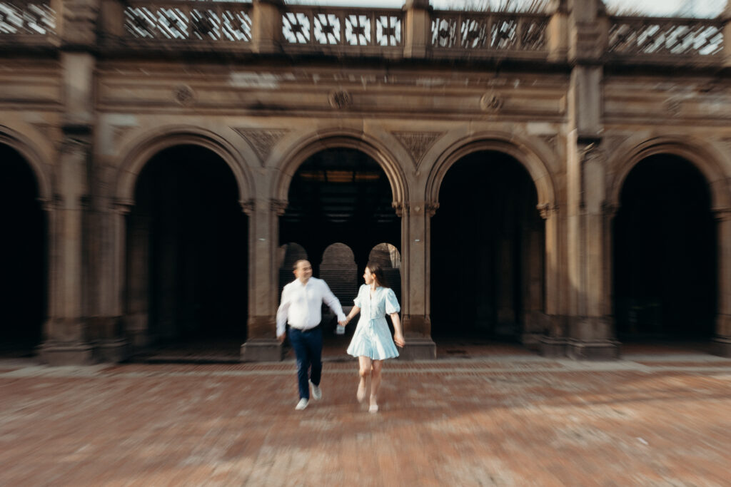 Engaged couple photographed at central park by a new york engagement photographer