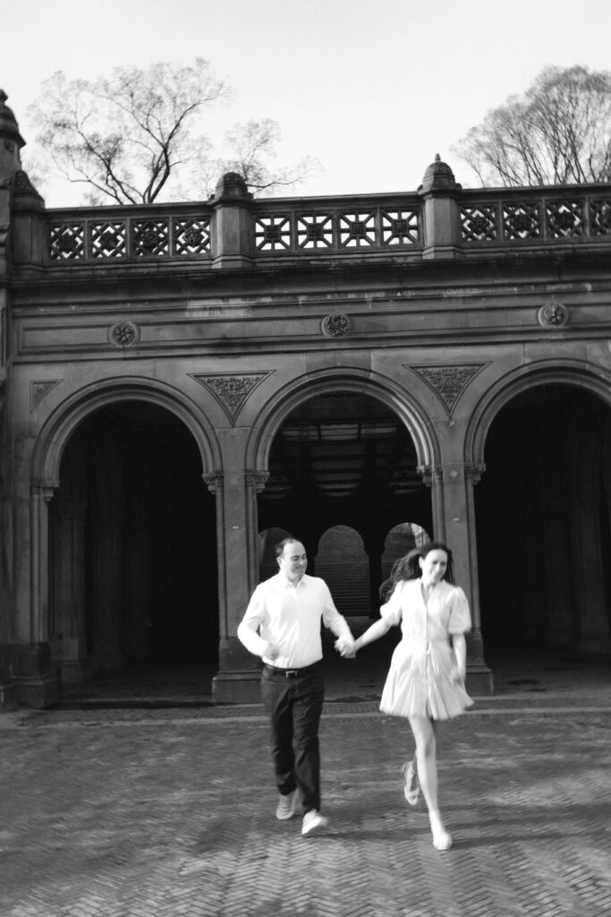 Engaged couple photographed at central park by a new york engagement photographer