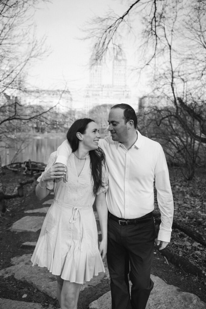 Engaged couple photographed at central park by a new york engagement photographer