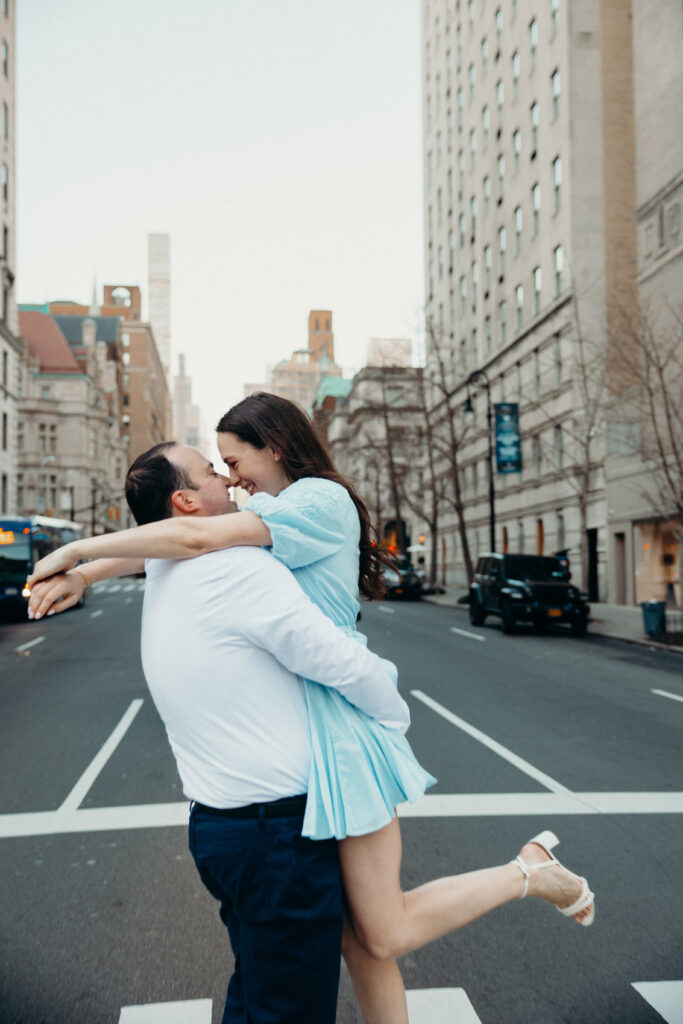 Engaged couple photographed at upper east side by a new york engagement photographer