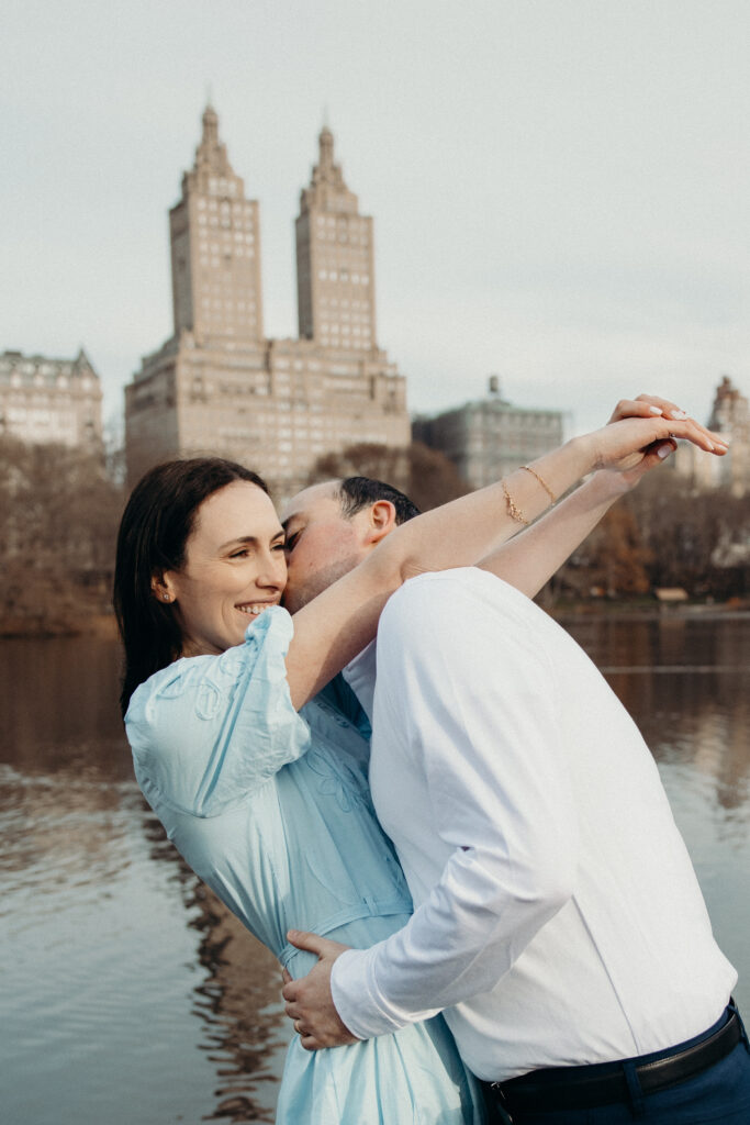 Engaged couple photographed at central park by a new york engagement photographer