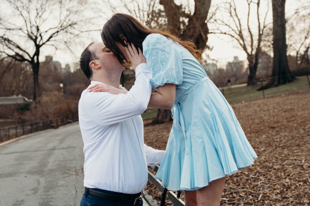 Engaged couple photographed at central park by a new york engagement photographer