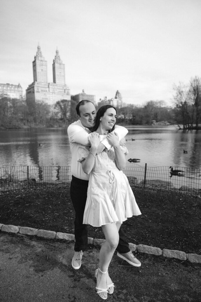 Engaged couple photographed at central park by a new york engagement photographer