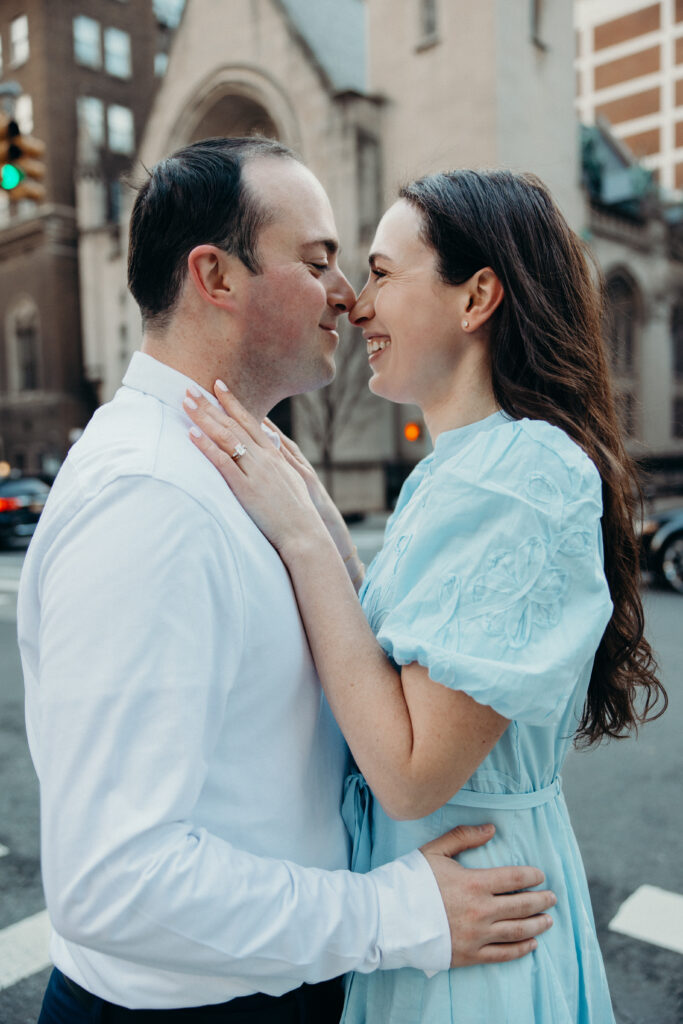 Engaged couple photographed at upper east side by a new york engagement photographer