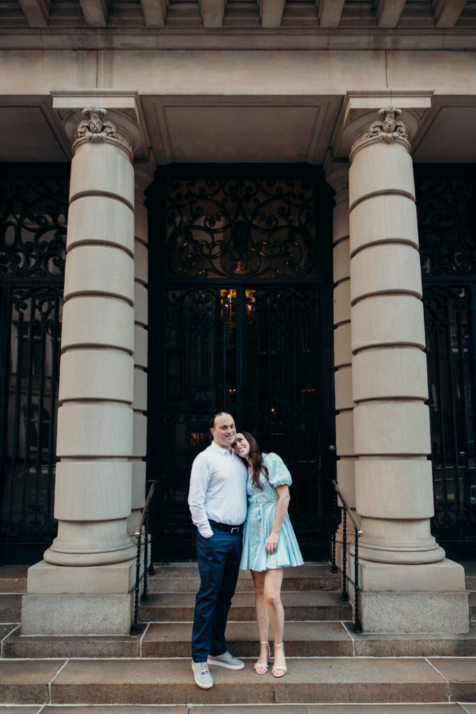 Engaged couple photographed at upper east side by a new york engagement photographer