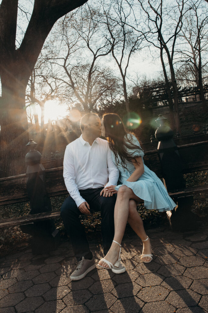 Engaged couple photographed at central park by a new york engagement photographer