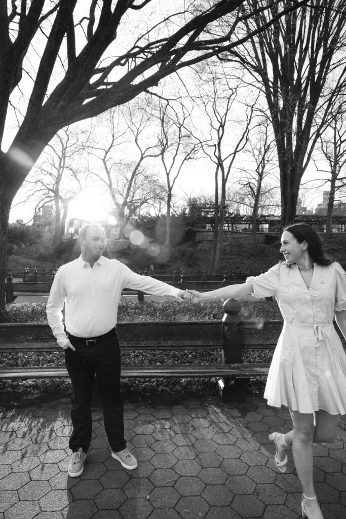 Engaged couple photographed at central park by a new york engagement photographer