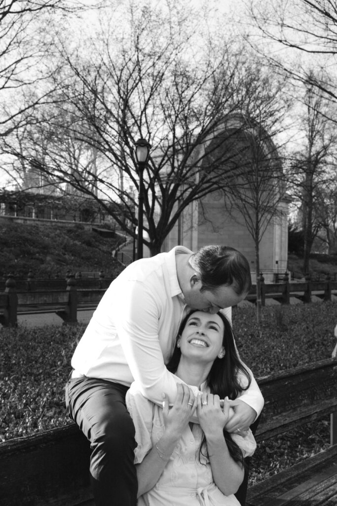 Engaged couple photographed at central park by a new york engagement photographer