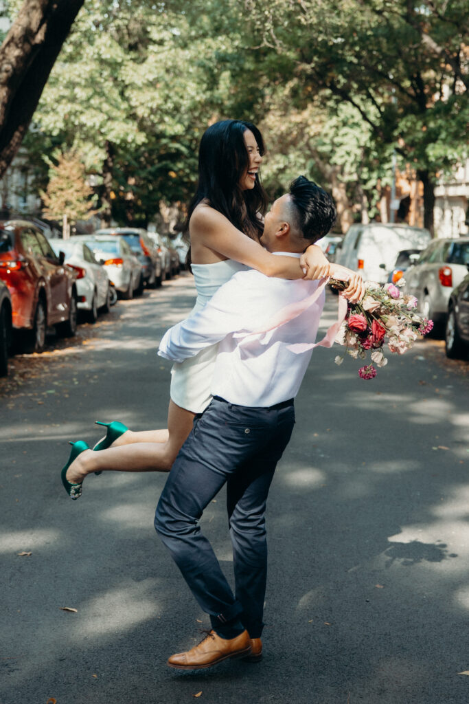 Engaged couple photographed in brooklyn by a brooklyn engagement photographer