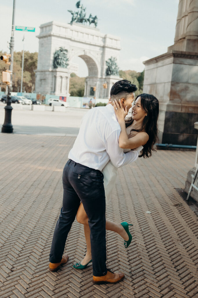 Engaged couple photographed in brooklyn by a brooklyn engagement photographer