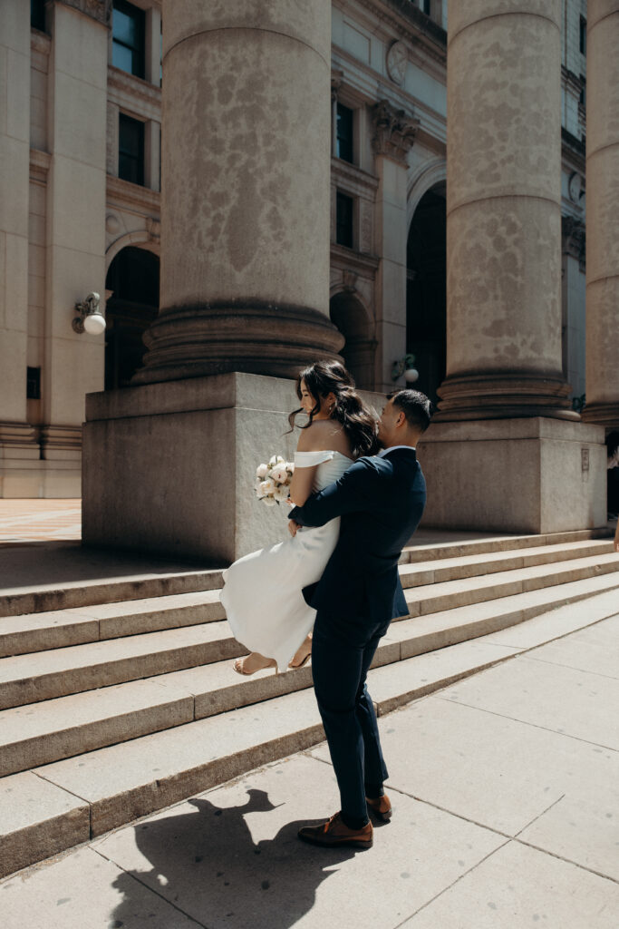Couple photographed at nyc city hall by brooklyn elopement photographer