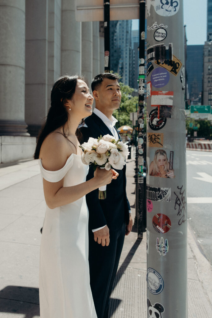Couple photographed at nyc city hall by brooklyn elopement photographer