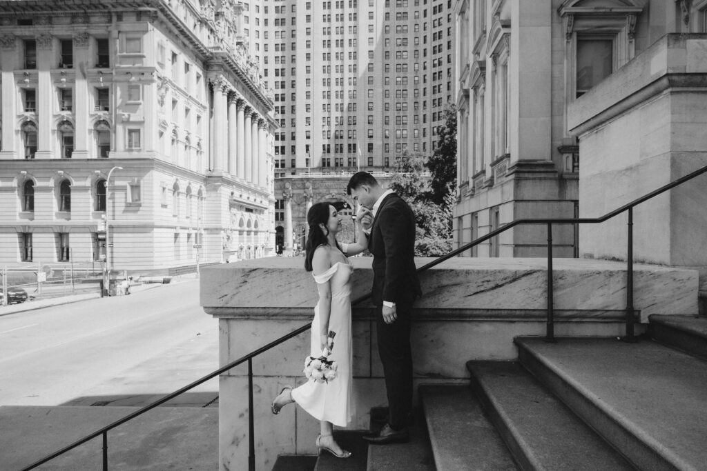 Couple photographed at nyc city hall by brooklyn elopement photographer
