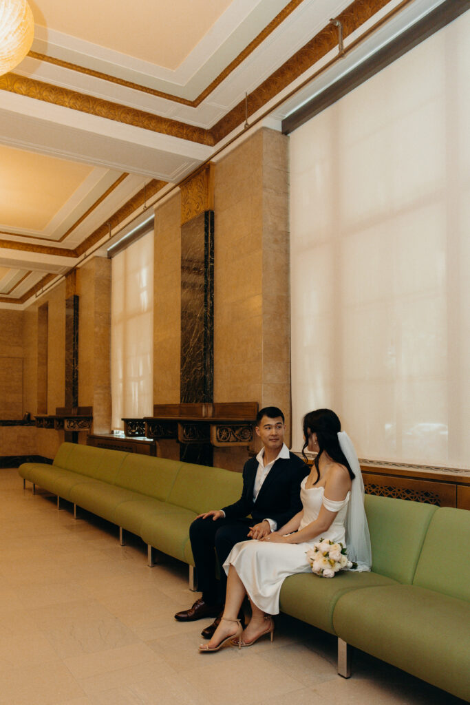Couple photographed at nyc city hall by brooklyn elopement photographer