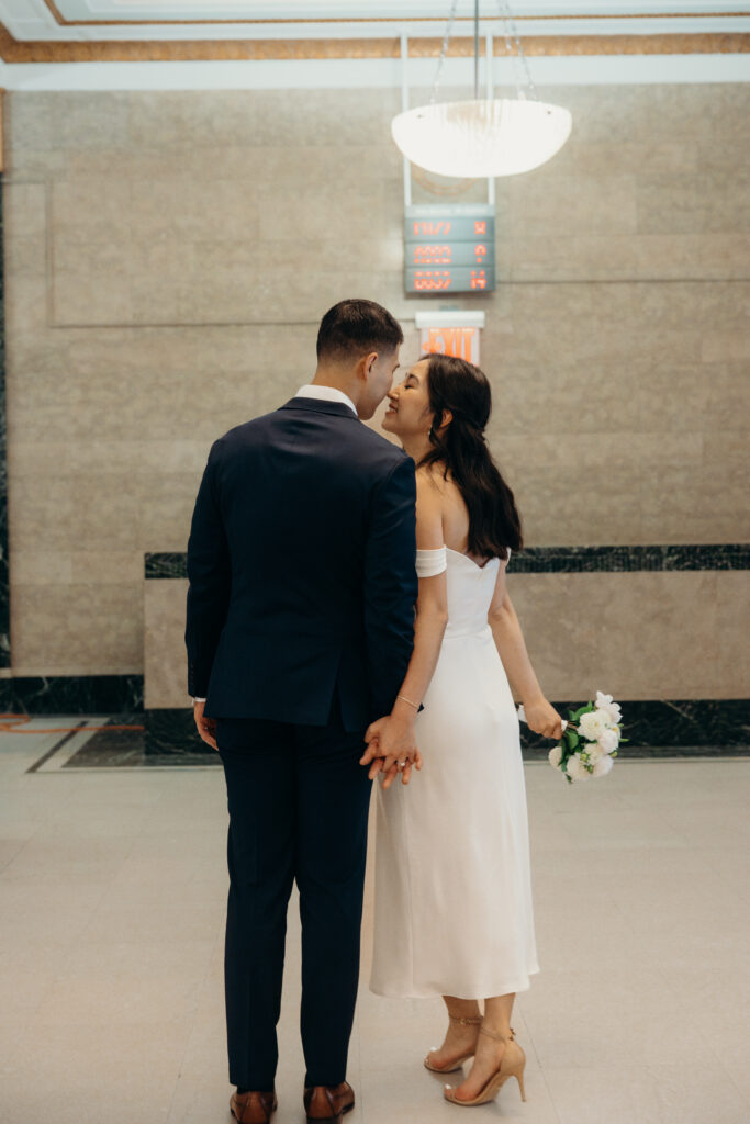 Couple photographed at nyc city hall by brooklyn elopement photographer