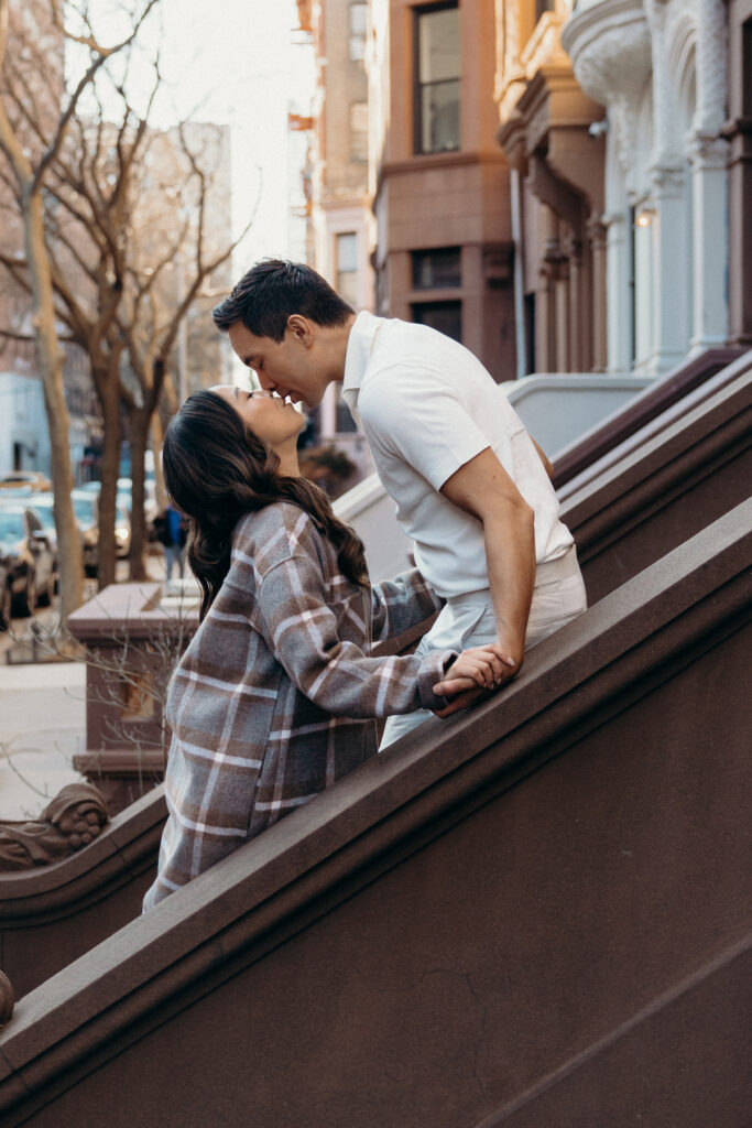 Engaged couple photographed at upper west side by a new york engagement photographer