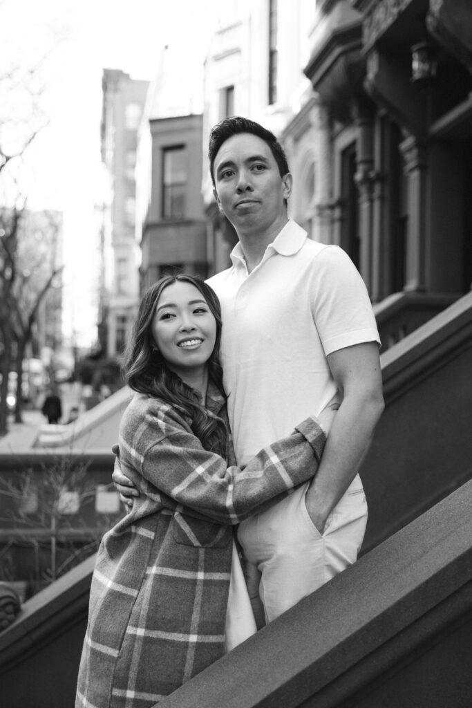 Engaged couple photographed at upper west side by a new york engagement photographer