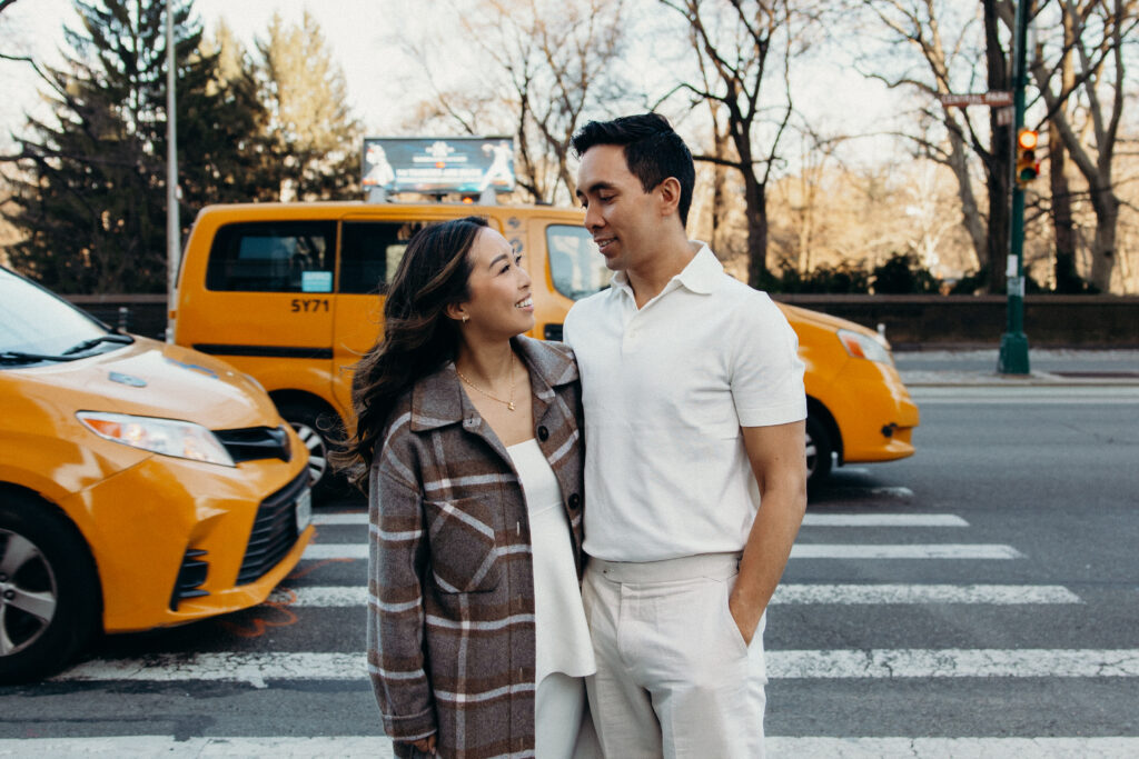 Engaged couple photographed at upper west side by a new york engagement photographer