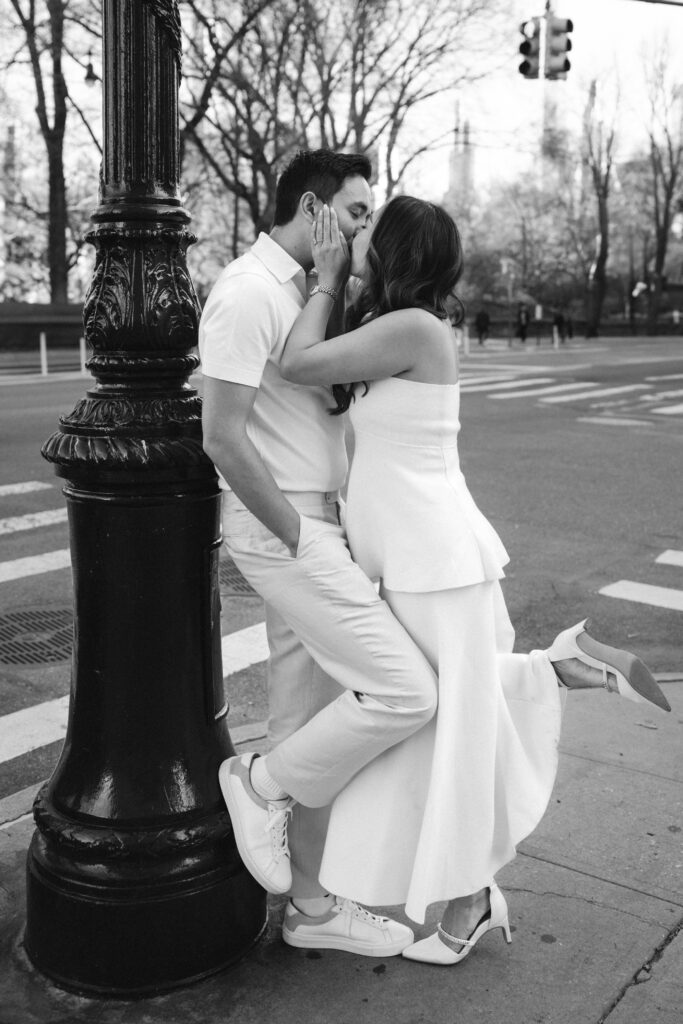 Engaged couple photographed at upper west side by a new york engagement photographer