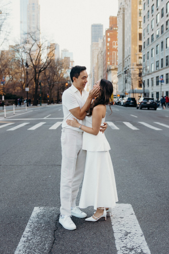Engaged couple photographed at upper west side by a new york engagement photographer