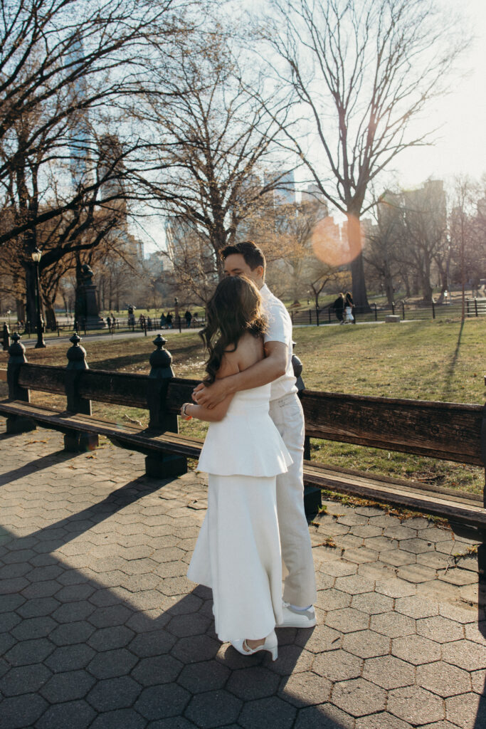 Engaged couple photographed at central park by a new york engagement photographer