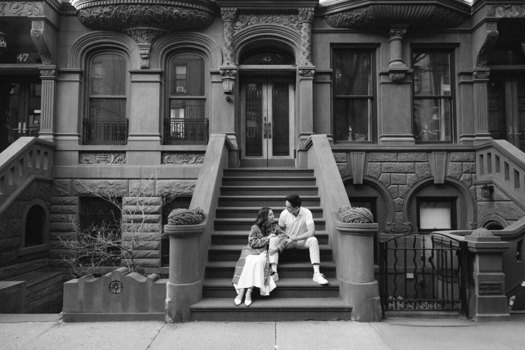 Engaged couple photographed at upper west side by a new york engagement photographer