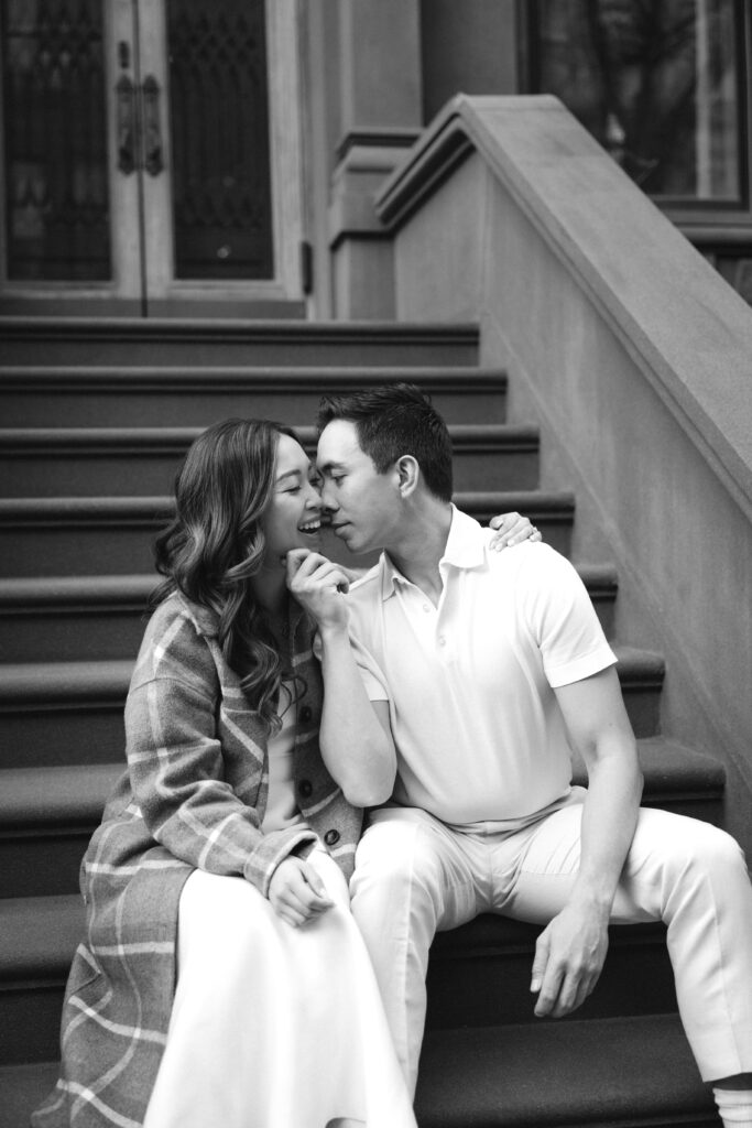 Engaged couple photographed at upper west side by a new york engagement photographer
