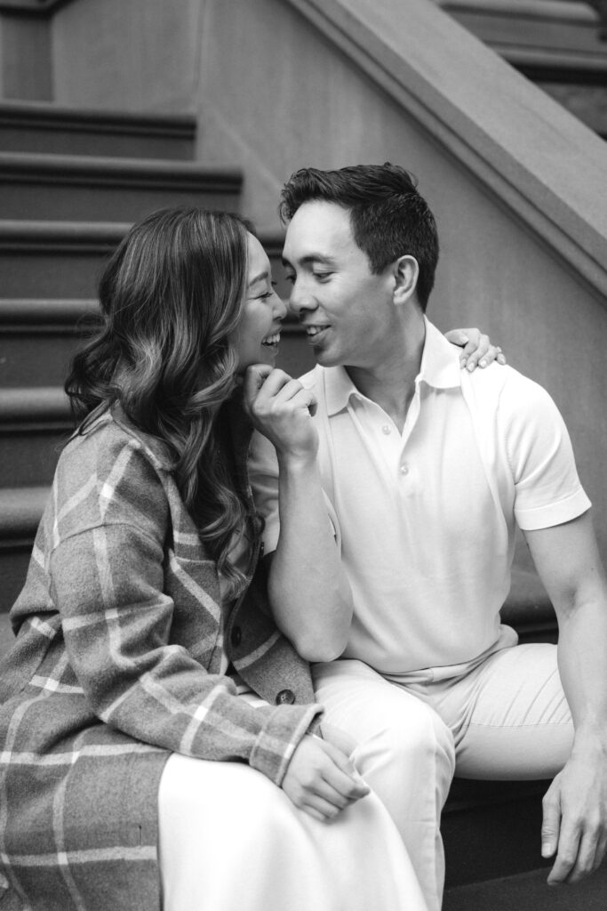 Engaged couple photographed at upper west side by a new york engagement photographer