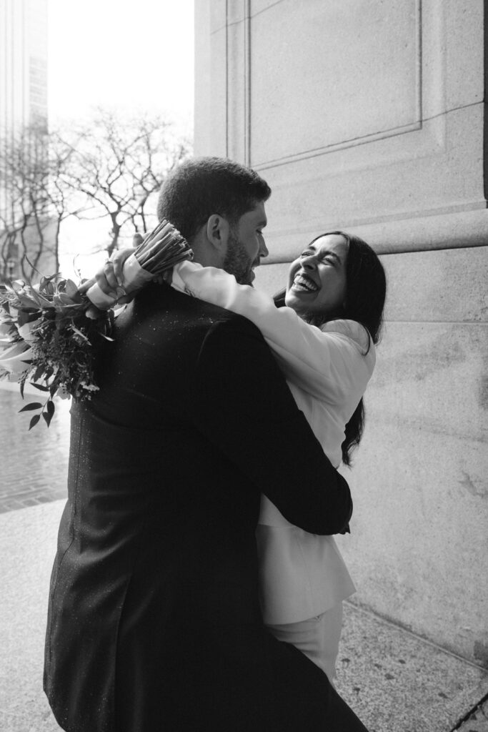 Couple photographed at nyc city hall by nyc elopement photographer