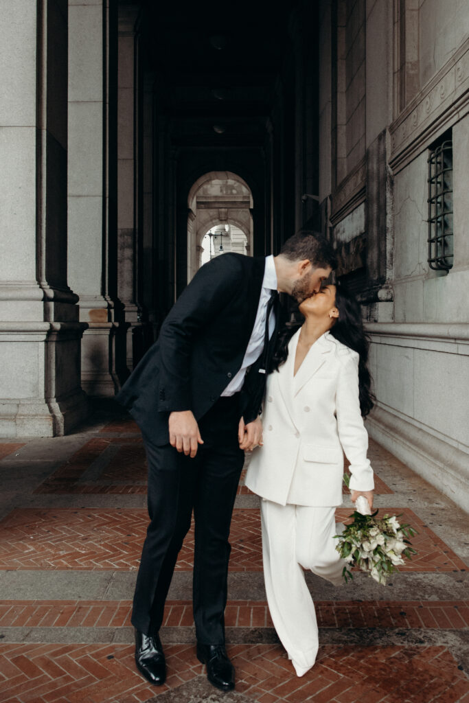 Couple photographed at nyc city hall by nyc elopement photographer