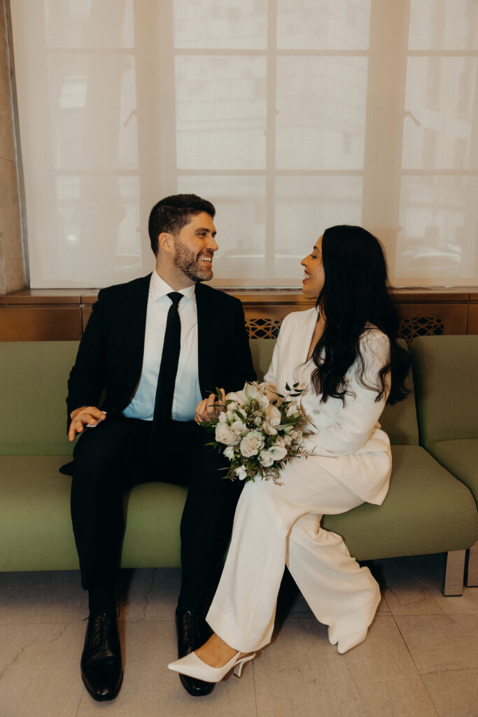 Couple photographed at nyc city hall by nyc elopement photographer