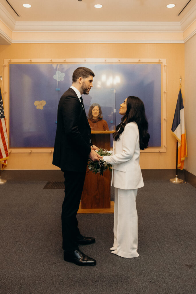Couple photographed at nyc city hall by nyc elopement photographer