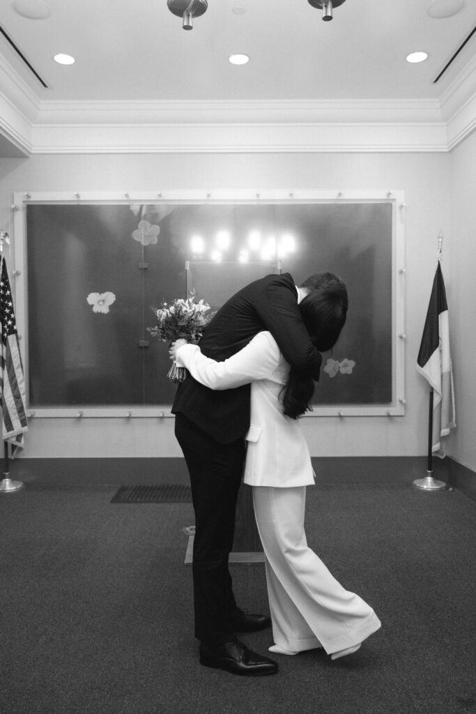 Couple photographed at nyc city hall by nyc elopement photographer