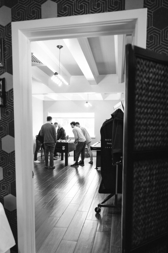 Groom and groomsmen getting ready at Perona Farms NJ