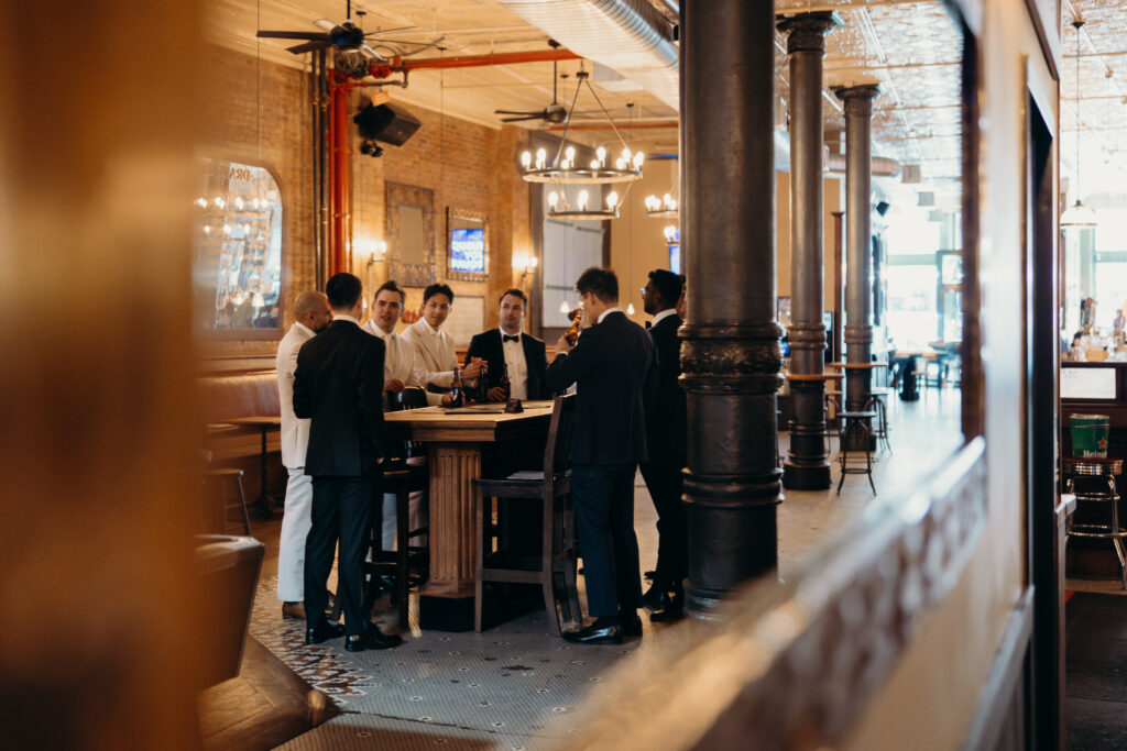 Groom and groomsmen getting ready at The River Café NYC
