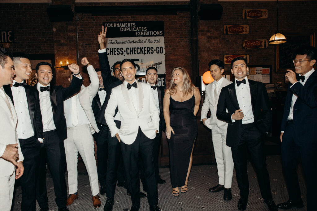 Groom and groomsmen getting ready at The River Café NYC